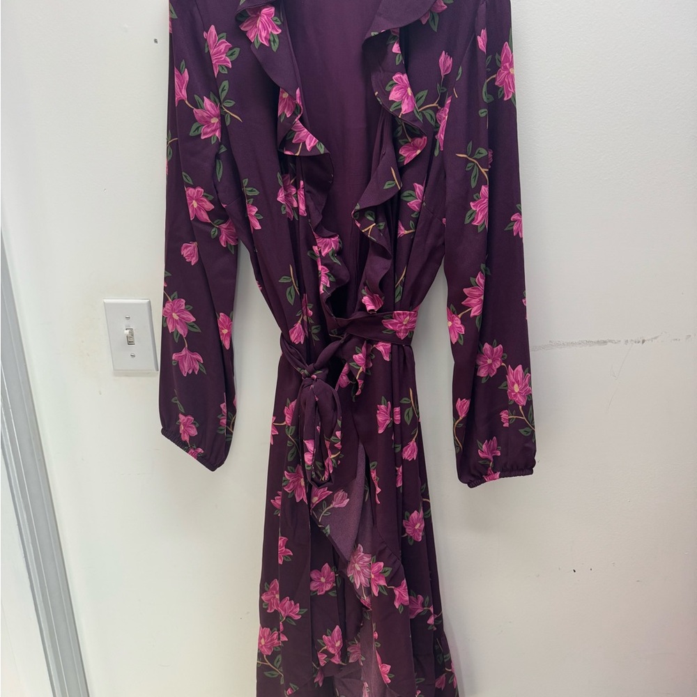 Draper James Plum Wrap Dress with Pink Floral Print